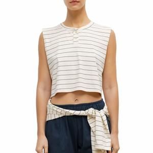 NEW LESET women's margo stripe crop top in natural/midnight